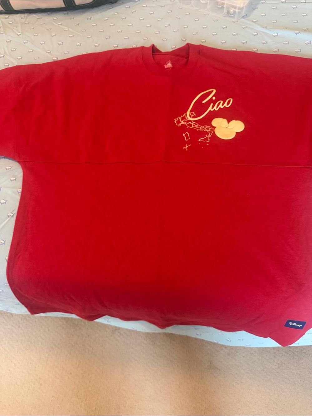 Disney Red "Ciao" Graphic Tee with Cream Accent